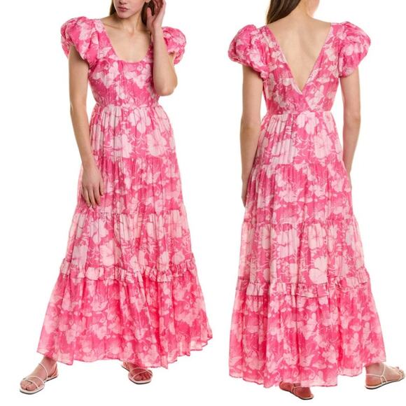 LoveShackFancy Dresses & Skirts - LoveShackFancy Karalie Maxi Dress US 2 Pink Floral Tiered Cotton Silk Feminine